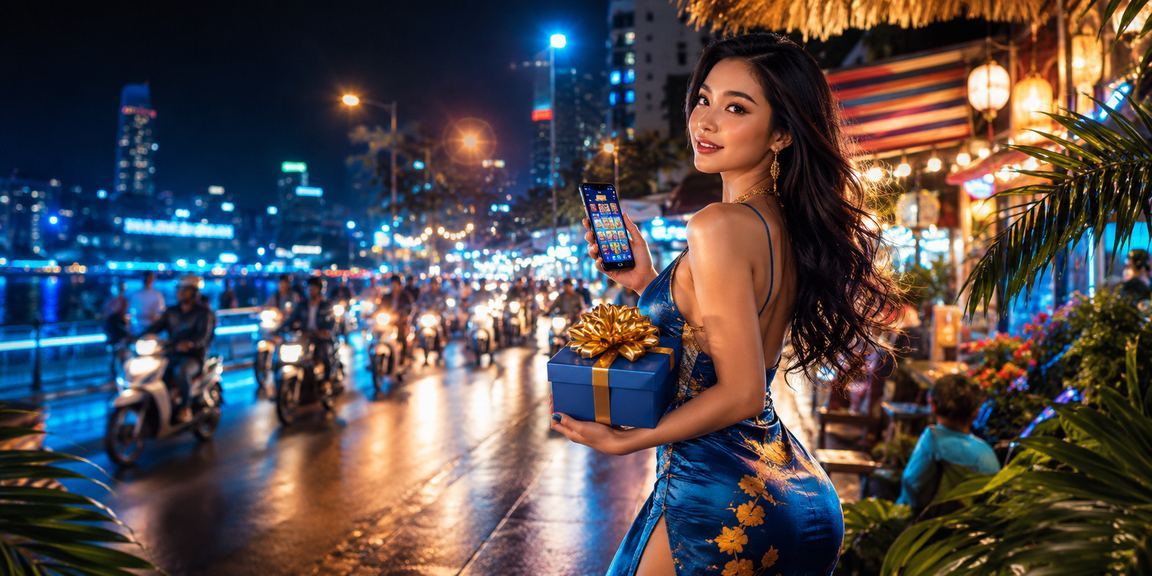 Ảnh đêm phố chợ đêm và người chơi slot game tại Hà Nội